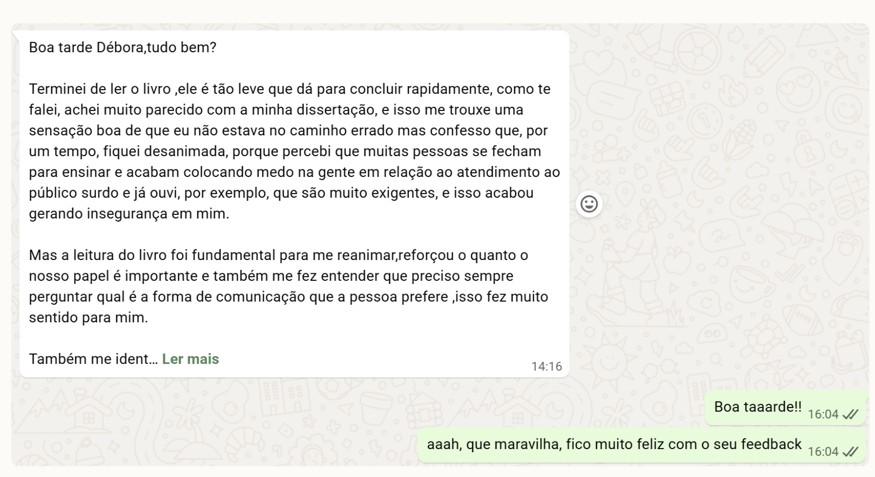 Print de depoimento de uma leitora psicóloga sobre o livro Solidão em Silêncio